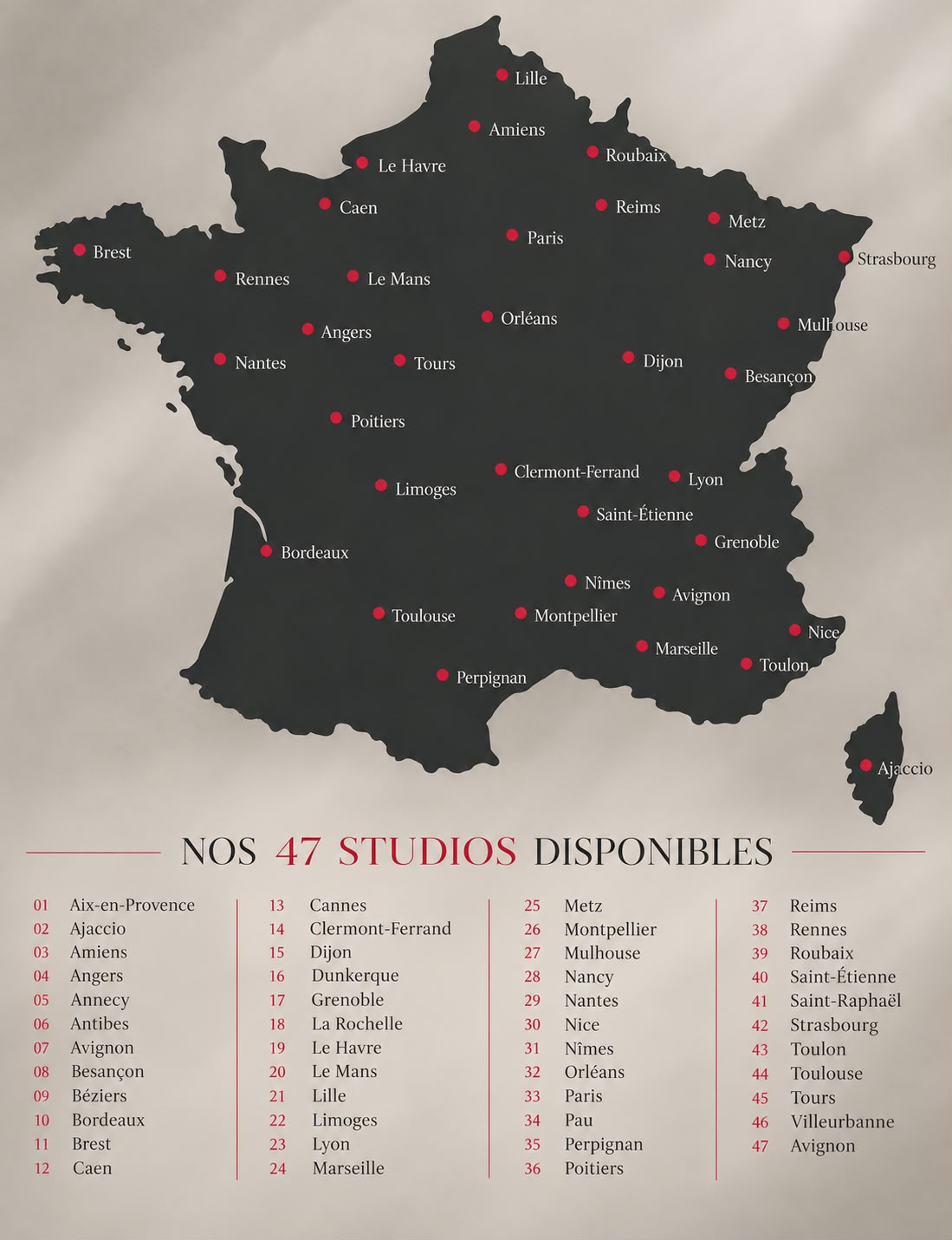 Carte des 47 studios Ça Me Chante en France